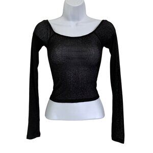 Wild Fable Womens Black Long Sleeve Mesh Top Off-Shoulder Design Size XS